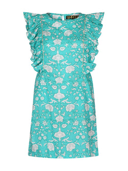 Claudia Mini Dress Mint Flower Cotton