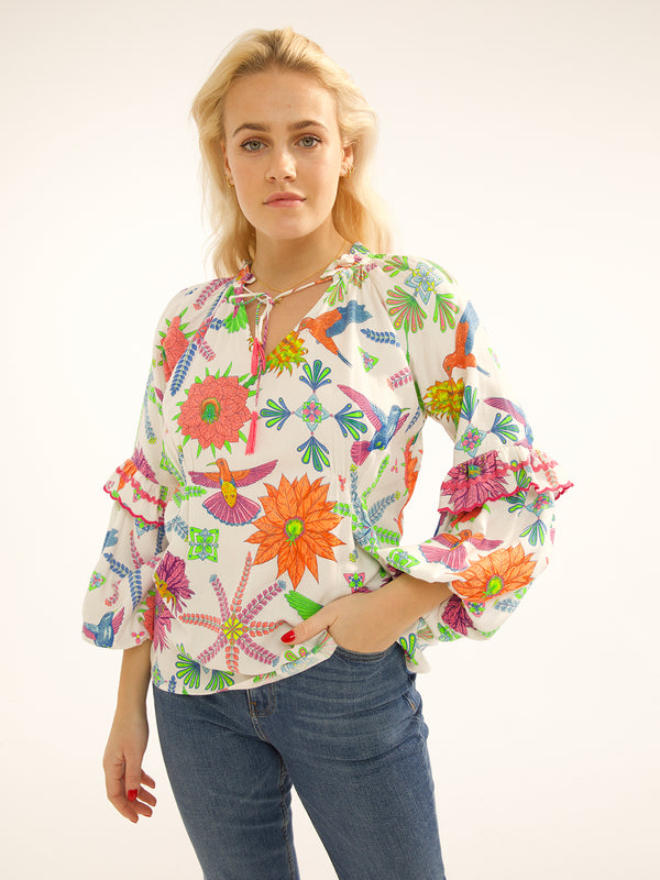 Deity Blouse Moss White Hummingbird