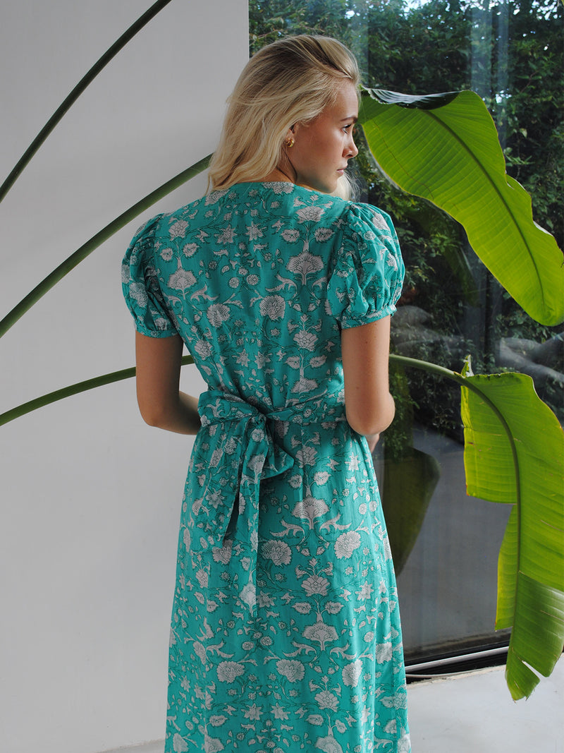 Evelyn Tea Dress Mint Flower Cotton