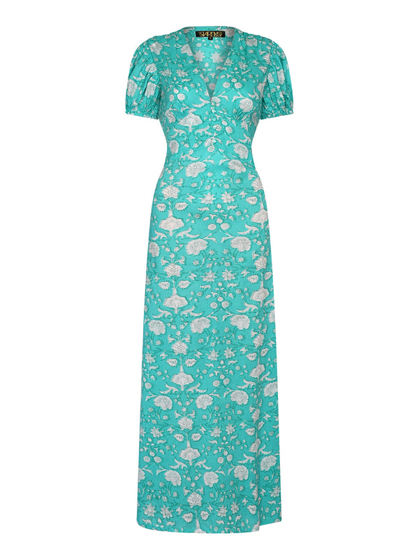 Evelyn Tea Dress Mint Flower Cotton