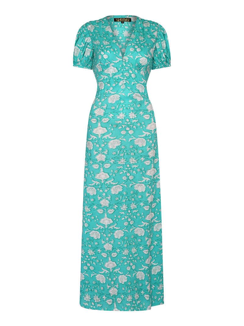 Evelyn Tea Dress Mint Flower Cotton