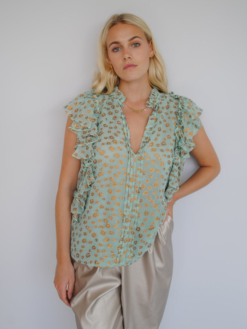 Eve Blouse Mint Leopard Chiffon