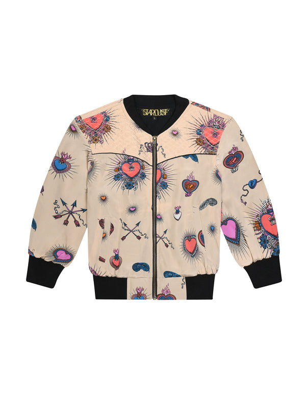 Kids Heart Bomber Jacket Beige