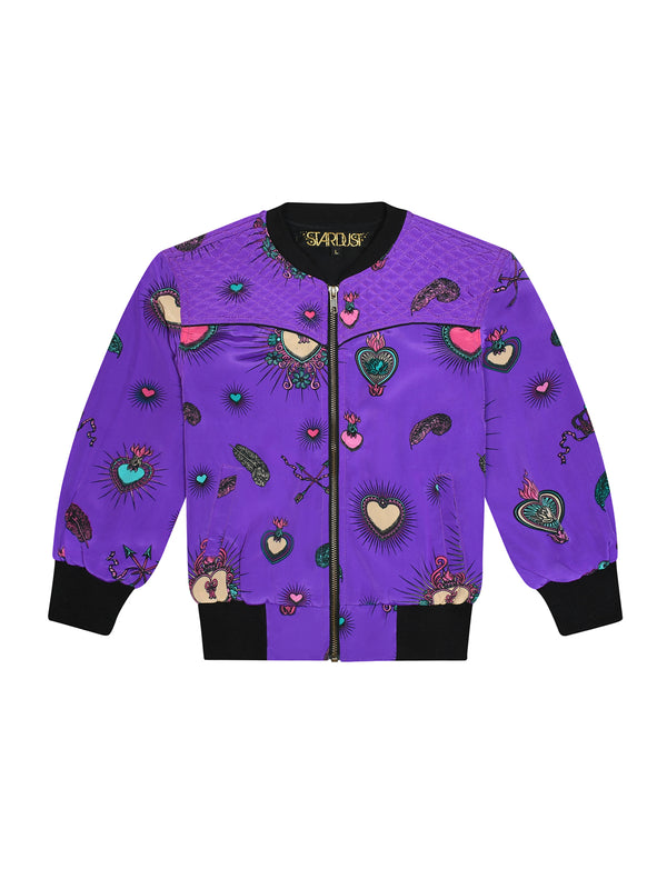 Kids Heart Bomber Jacket Purple