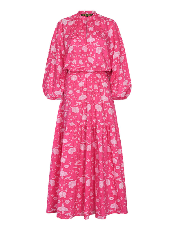 Leo Maxi Dress Pink Flower Cotton