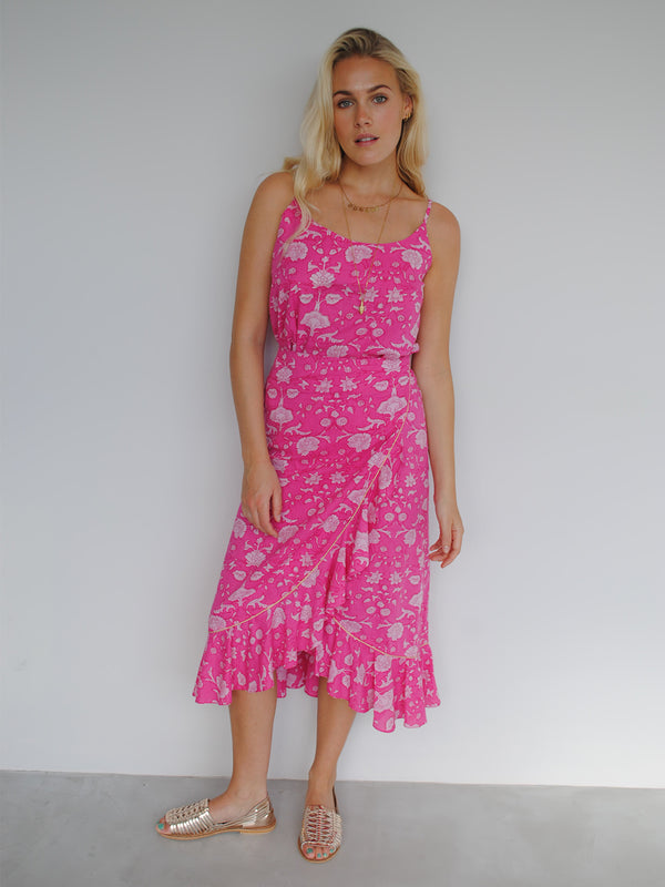 Mia Wrap Skirt Pink Flower Cotton