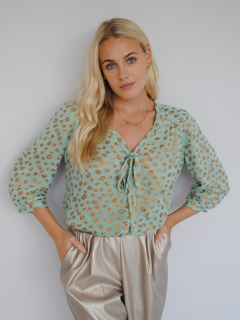 Naomi Blouse Mint Leopard Chiffon