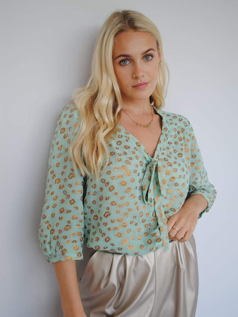 Naomi Blouse Mint Leopard Chiffon
