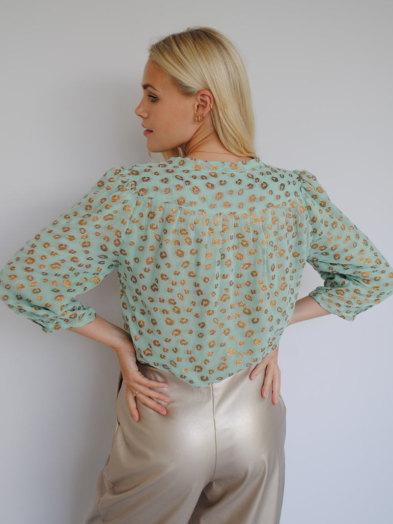 Naomi Blouse Mint Leopard Chiffon
