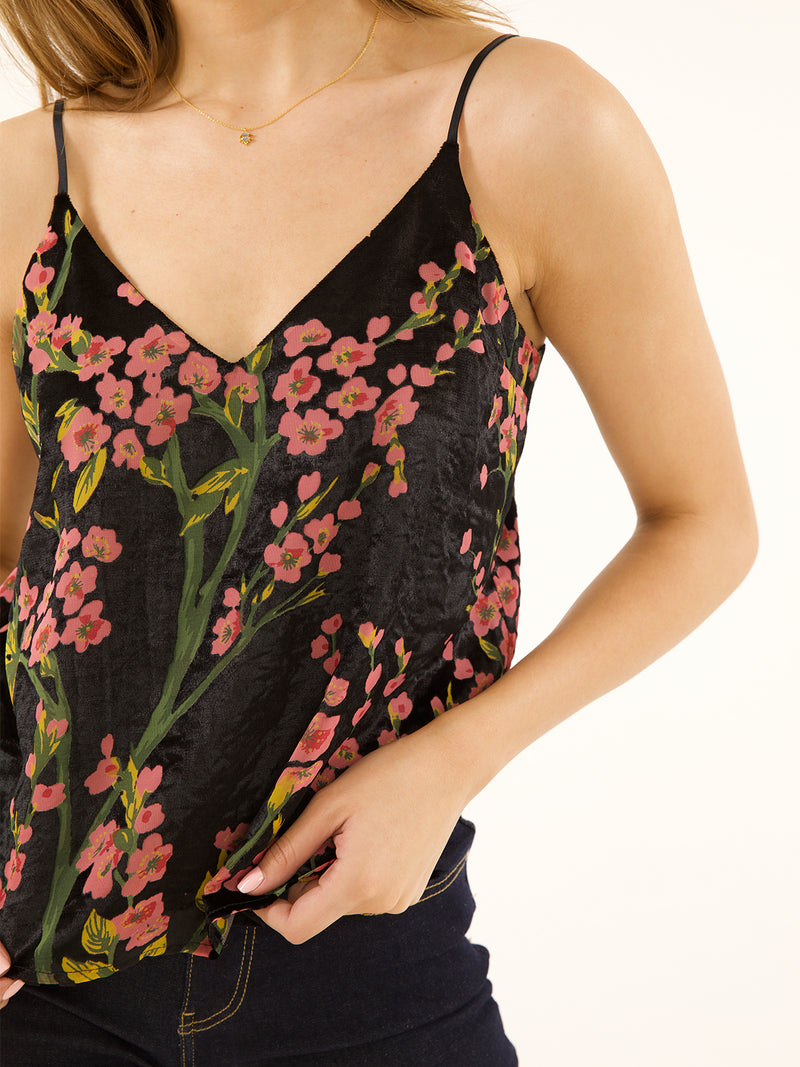 V Cami Black Velvet Blossom