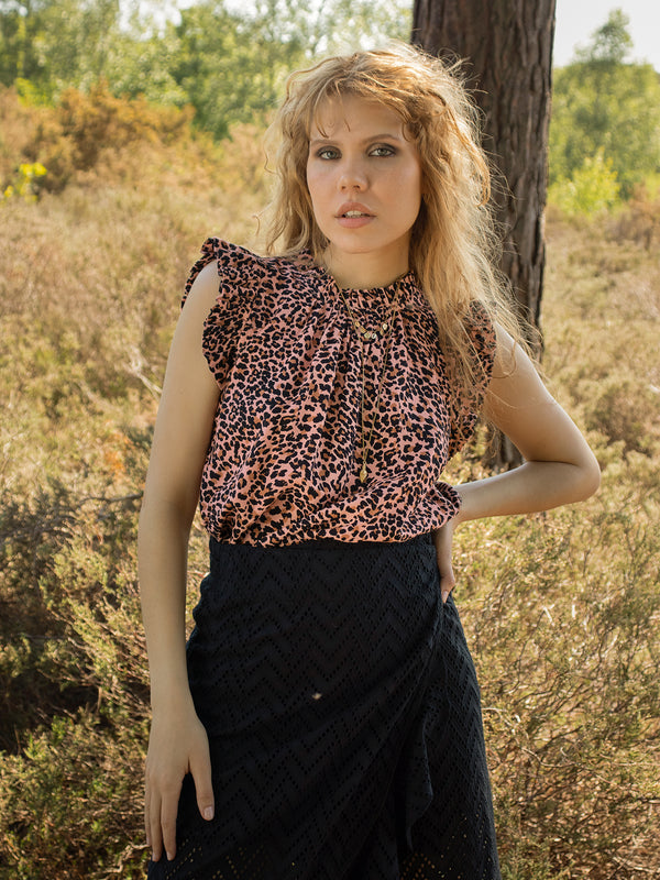 Victoria Sun Blouse Blush Leopard