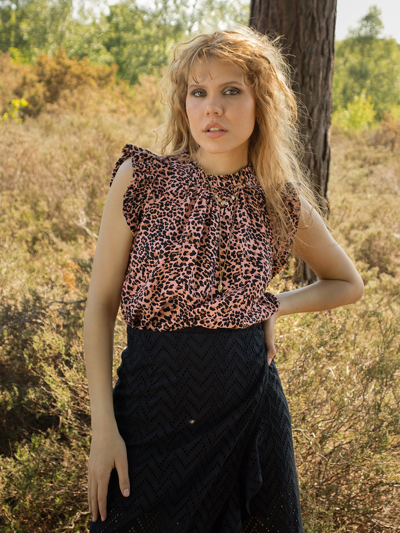 Victoria Sun Blouse Blush Leopard Sale