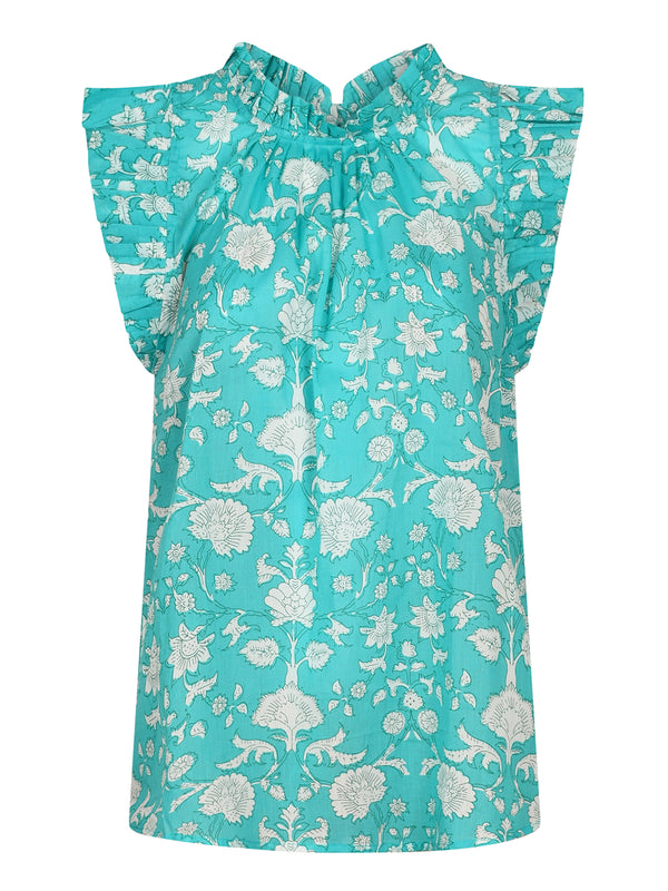 Victoria Sun Blouse Mint Flower Cotton