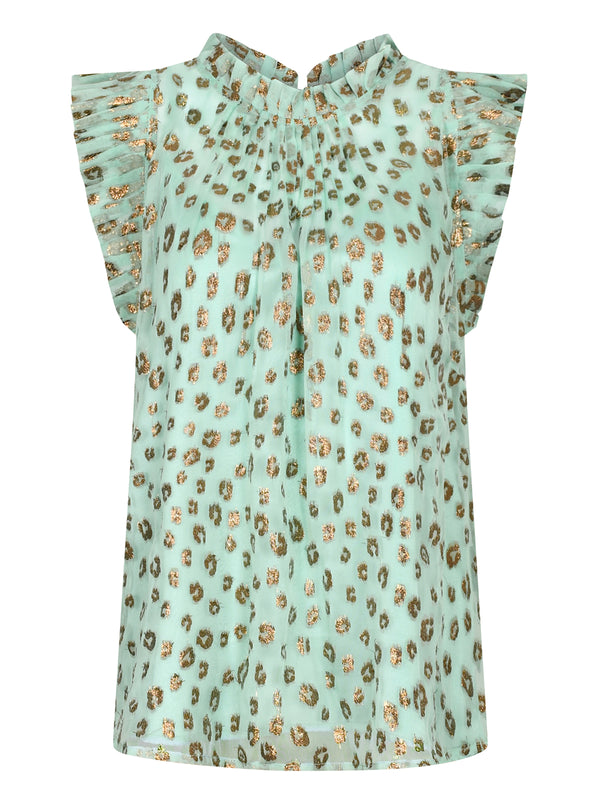 Victoria Sun Blouse Mint Leopard Chiffon